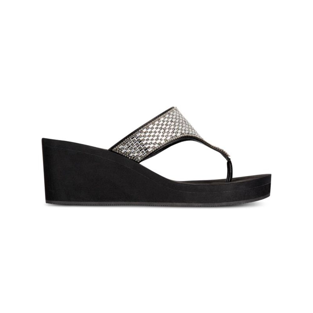 THALIA SODI Womens Black Emira Round Toe Wedge Slip On Flip Flop Sandal 6 M